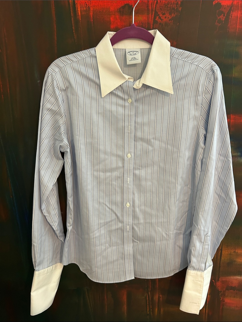 Brooks Brothers Light Blue Pinstripe Dress Shirt with White Collar